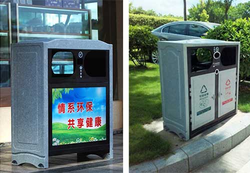  欣方圳仿大理石垃圾桶廠家為清遠(yuǎn)高校送貨上門。