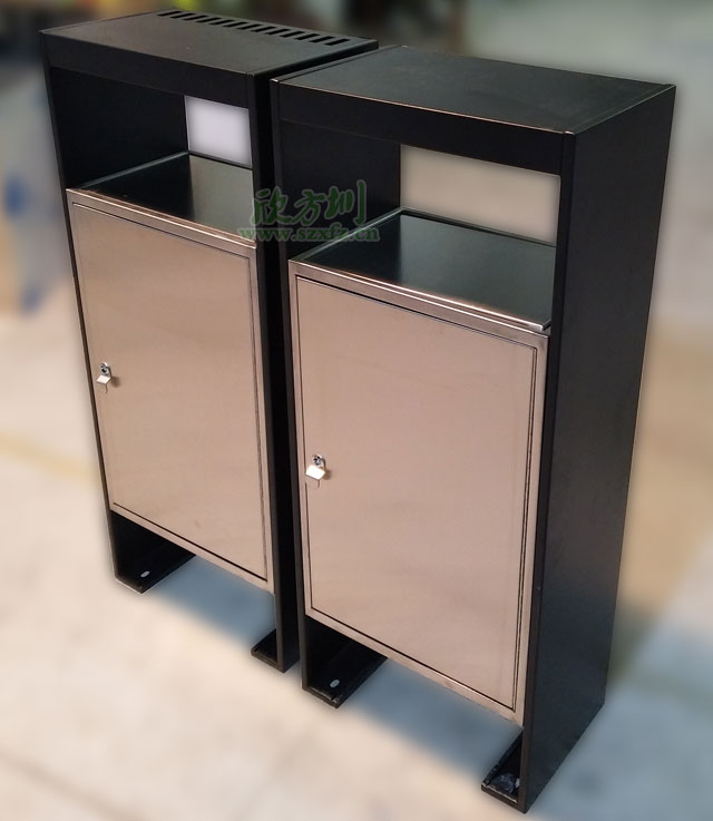 戶(hù)外搖蓋不銹鋼分類(lèi)果皮箱欣方圳工廠(chǎng)生產(chǎn)圖