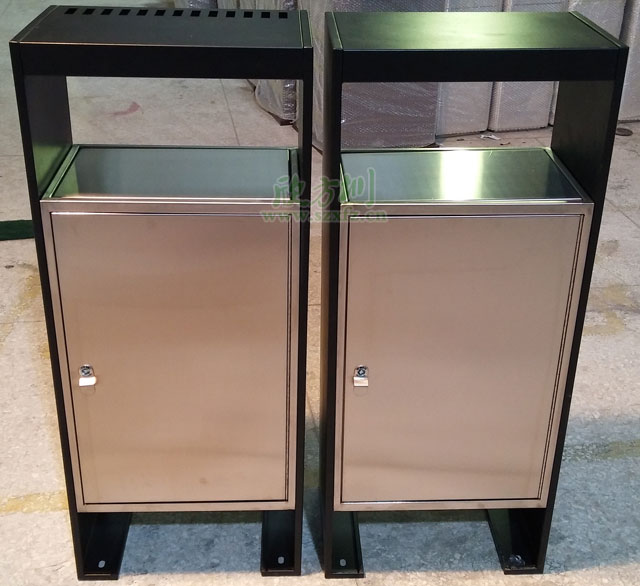 戶(hù)外搖蓋不銹鋼分類(lèi)果皮箱欣方圳工廠(chǎng)生產(chǎn)圖