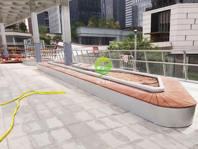 前海合作區(qū)跨街公園G9天橋廊橋景觀不銹鋼花池座椅街區(qū)竹木坐凳